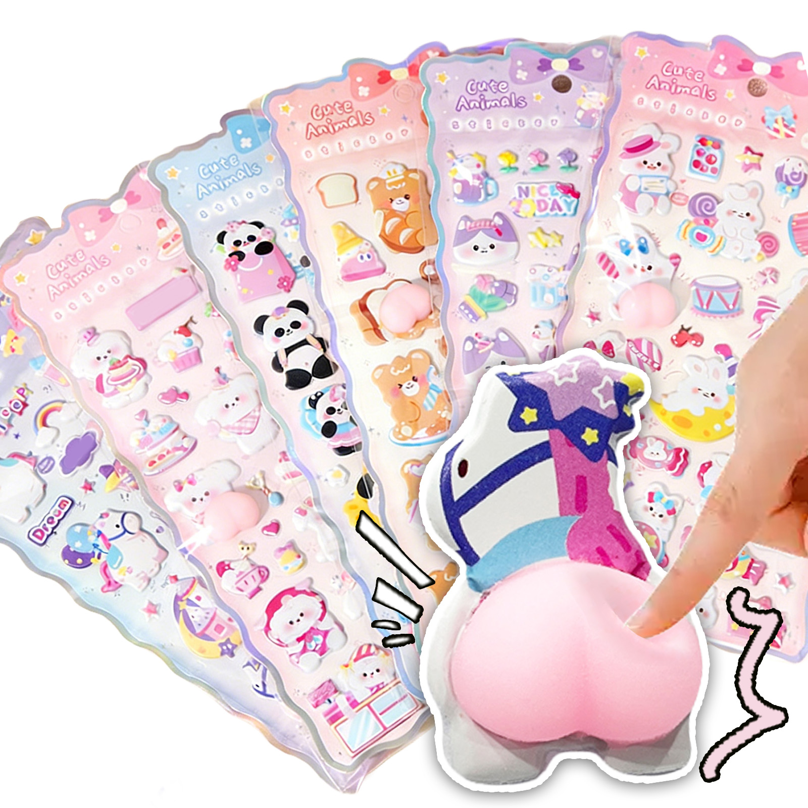 おしりぷにぷにシール 動物柄 6 枚入(6種類各 1枚)